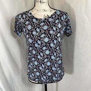 LOFT Woman's Crew Neck Leaf Pattern Short Sleeve Basic Tee Sz XS